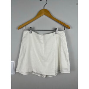 Miou Muse White Linen Blend Wrap Front Skort Women's Small